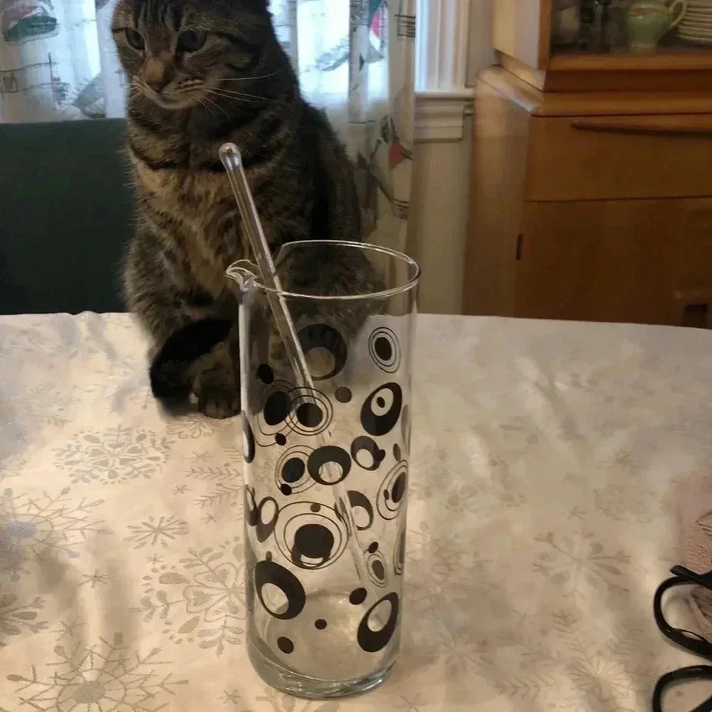 Vintage black circle martini pitcher.  9” tall